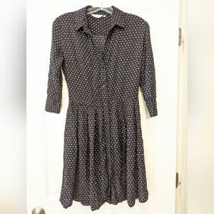 Anthropologie Tylho Blue watern pleaded button midi v-neck Dress 3/4 sleeve XS